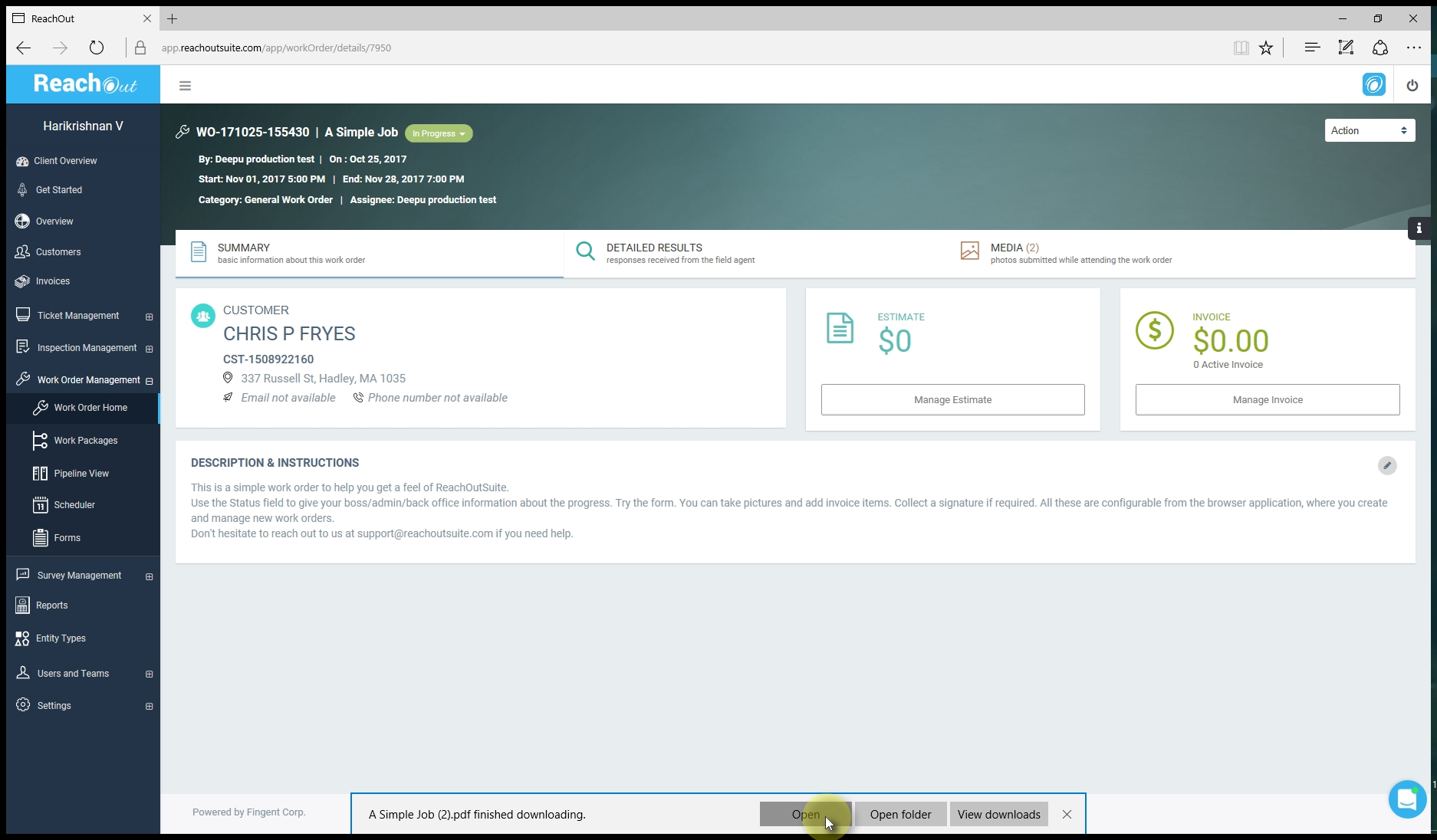 export a work order as pdf reachoutsuite